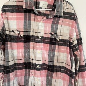 American Eagle Outfitters Pink and Black Casual Button Down Shirt